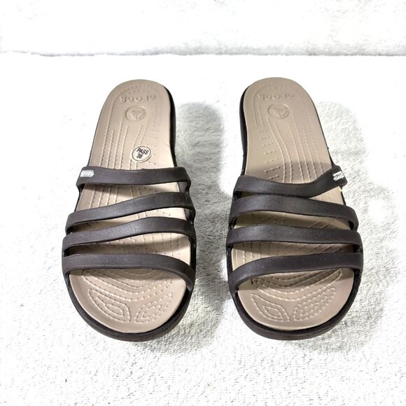 Crocs Womens Size 10 Rhonda Wedge Slip On Strappy Sandals Slides Open Toe Brown - Picture 3 of 13